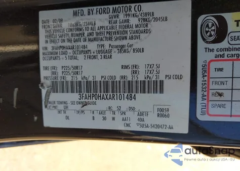 2010 Ford Fusion Se z USA, uszkodzony, nr VIN 3FAHP0HAXAR101484